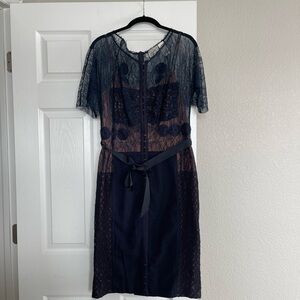 Byron Lars Navy and Black Lace Midi Dress